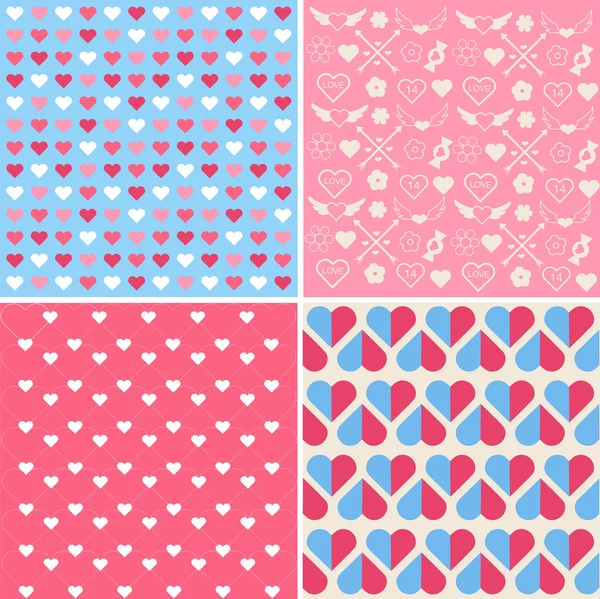 Set of 4 Valentine's Day Seamless Patterns — Stock Vector