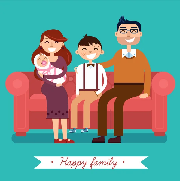 Familia feliz con bebé recién nacido — Vector de stock