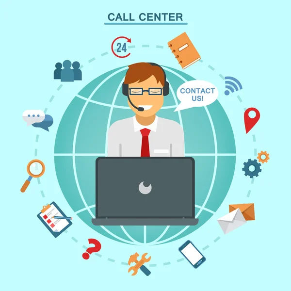 Online teknik destek çağrı merkezi kavramı — Stok Vektör