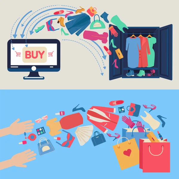 Conceito de compras on-line em design plano —  Vetores de Stock