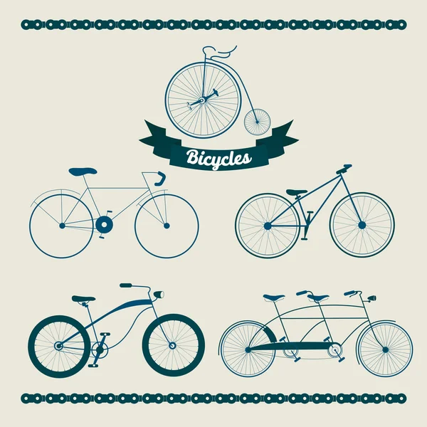 Ensemble de vélos différents — Image vectorielle