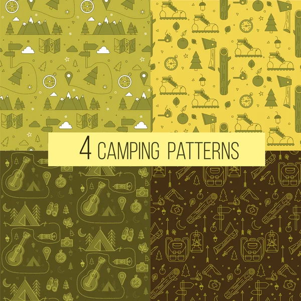 Set of Seamless Camping Patterns — Stock Vector