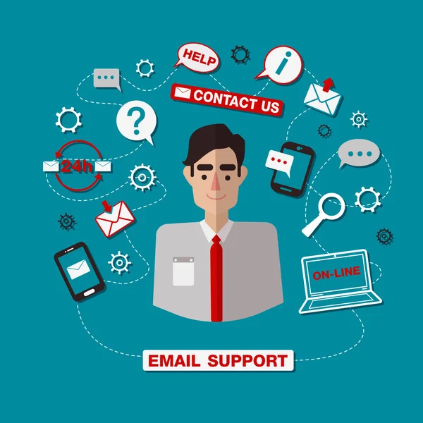 Technical Email Support Service with Man. Online Service — Stock Vector