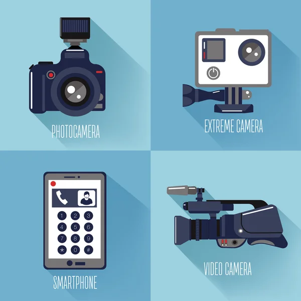 Tecnologias modernas. Câmera de foto e vídeo profissional, câmera extrema —  Vetores de Stock