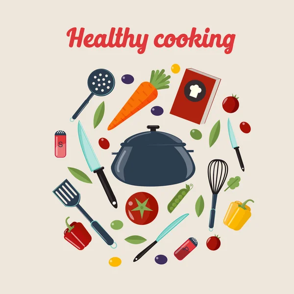 Kitchen Healthy Cooking Concept with Different Vegetables — 图库矢量图片