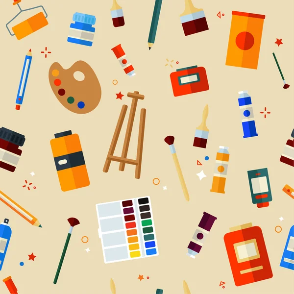 Outils et matériaux pour la créativité et la peinture Modèle sans couture — Image vectorielle