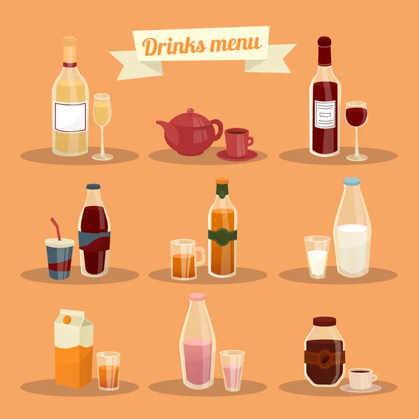 Conjunto de diferentes bebidas en Ware — Vector de stock