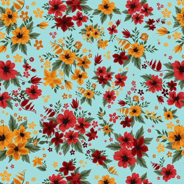 Modèle sans couture avec des fleurs rouges et jaunes dans un style vintage — Image vectorielle