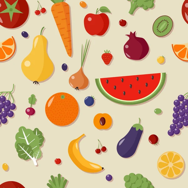 果物と野菜で健康食品のシームレスなパターン — ストックベクタ