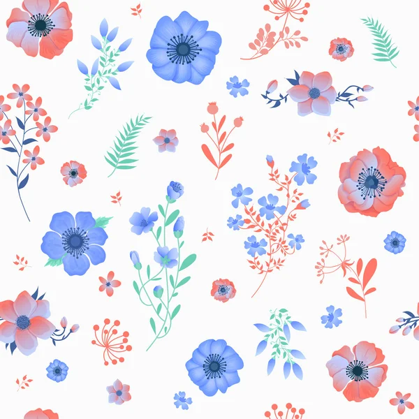 Motif sans couture avec des fleurs et des feuilles — Image vectorielle