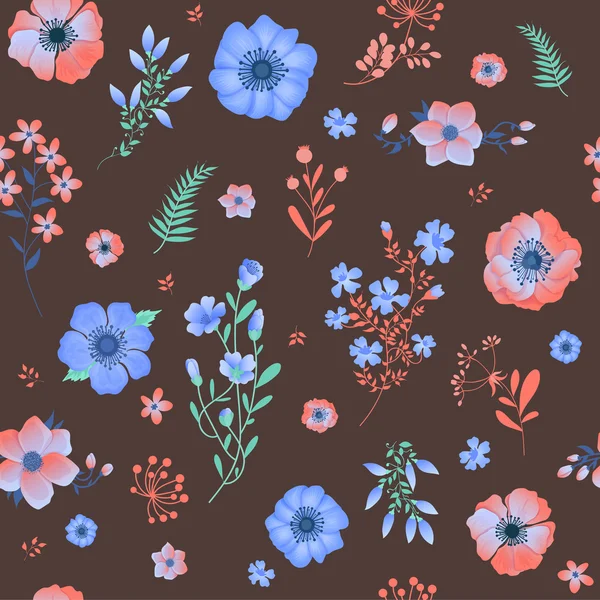 Motif sans couture avec des fleurs et des feuilles — Image vectorielle