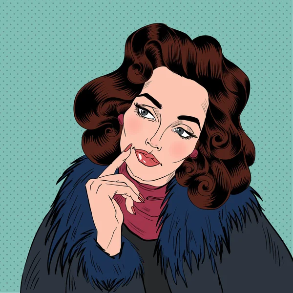 Hermosa mujer en el estilo Pop Art Comics. Soñando con algo — Vector de stock