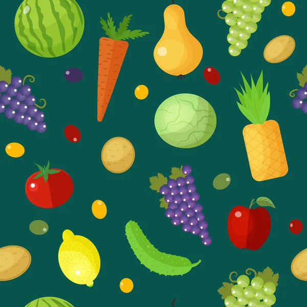 Groenten en fruit naadloze patroon. Gezond eten Concept — Stockvector