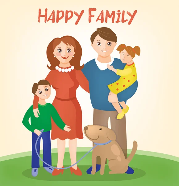 Szczęśliwa rodzina - rodzice dzieci i pies — Wektor stockowy