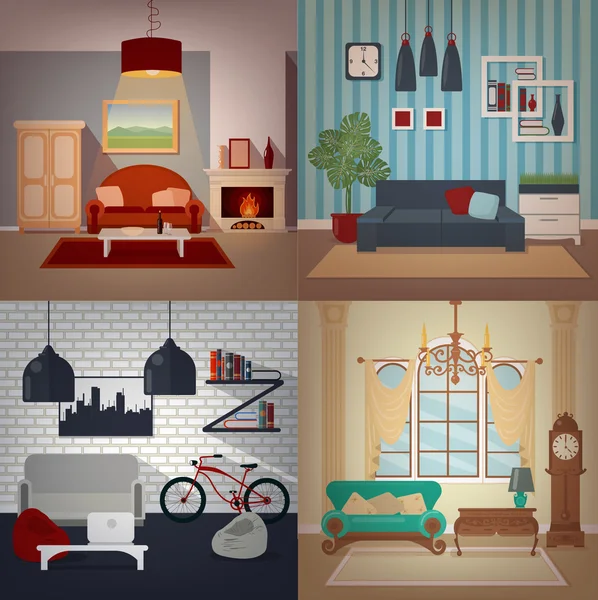 Conjunto de interiores para el hogar en diferentes estilos — Vector de stock