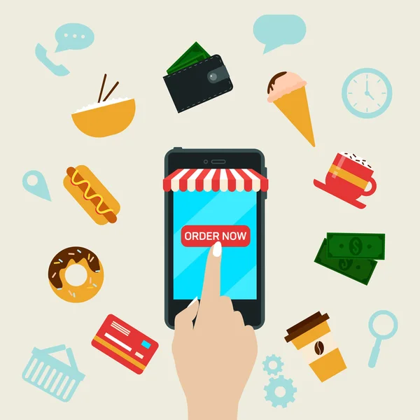 Zamawianie Fast Food Online przez inteligentny telefon — Wektor stockowy