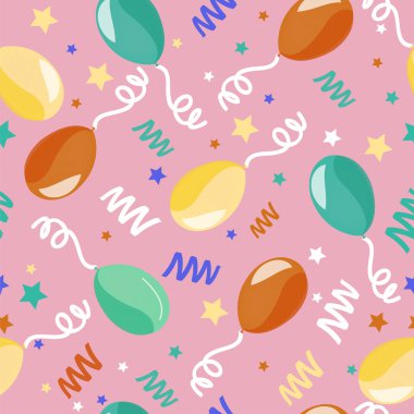 Happy Birthday Seamless Pattern with Balloons for Children Party