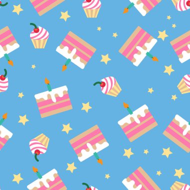 Happy Birthday Seamless Pattern with Cakes for Children Party