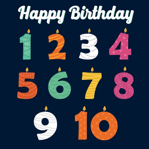 Feliz cumpleaños velas en números para su fiesta familiar — Vector de stock