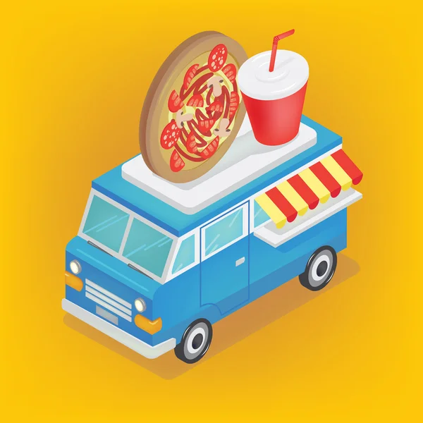 Isometric Food Truck with Pizza and Soda — Stock vektor