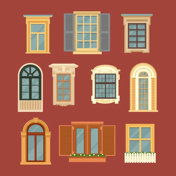 Conjunto de ventanas vintage — Vector de stock
