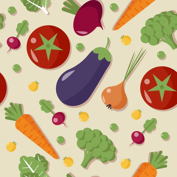 Padrão sem emenda de vegetais de alimentos saudáveis com tomate, cebola, brócolis — Vetor de Stock