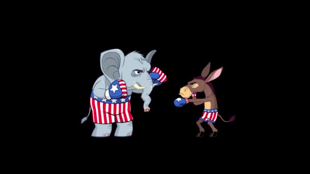 Demokrat Donkey Mot Republikanska Elefanten Tecknad Loopas Animation Ett Val — Stockvideo