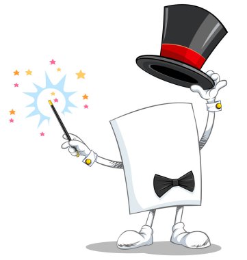 Kara büyü şapkası ve sihirli değneği olan boş bir çizgi film karakteri..