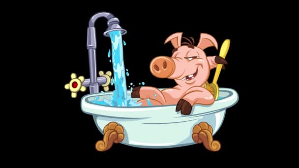 Porco Banho Animação Loop Porco Sorrindo Engraçado Toma Banho — Vídeo de Stock