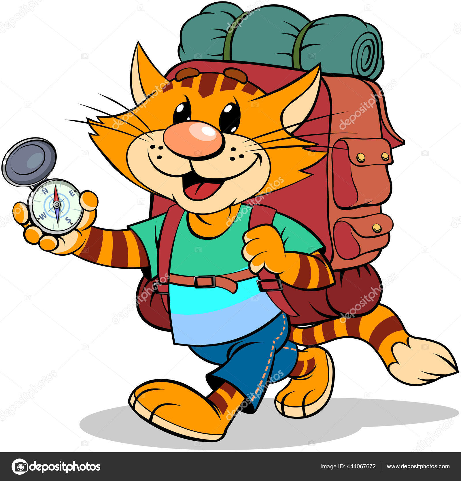 Gato Rojo Con Mochila Vector Ilustración Gato Rojo Rayas Dibujos