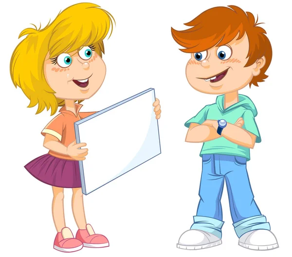 Κορίτσι Και Αγόρι Λευκό Κενό Σημείο Χρώμα Διανυσματική Απεικόνιση Της Εικονογράφηση Αρχείου