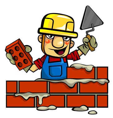 Mason Builds Brick Wall clipart