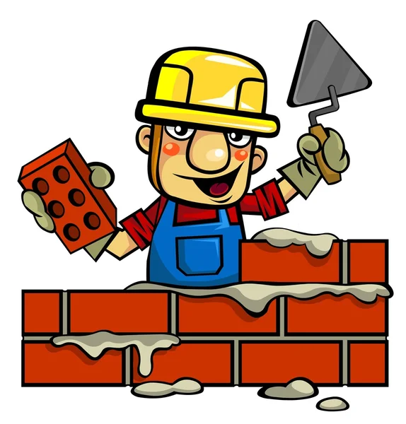 Mason Builds Brick Wall — Stock Vector