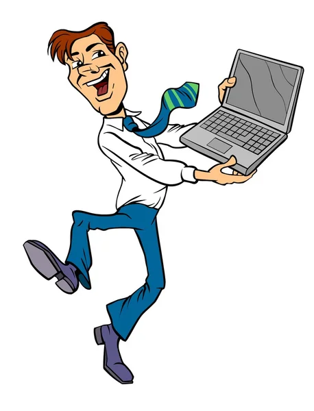 Glad man med laptop — Stockfoto