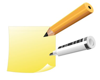 Kalem ve marker ile sarı Not.