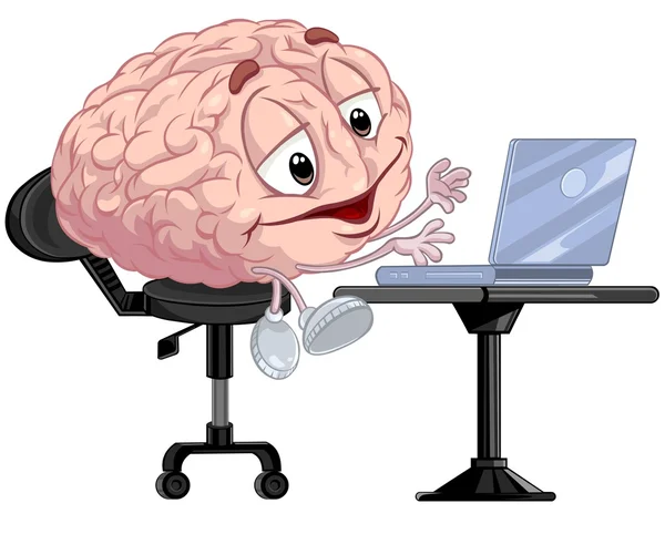 Cartoon Brain using laptop — Stock Vector