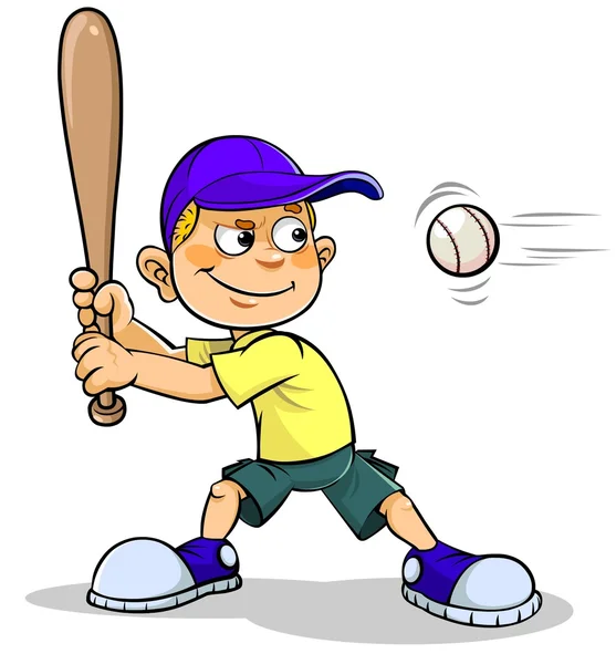 Cartoon Junge spielt Baseball — Stockvektor