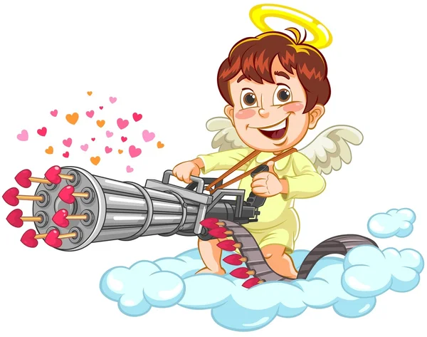 Cupido Disparos por amor ametralladora — Vector de stock