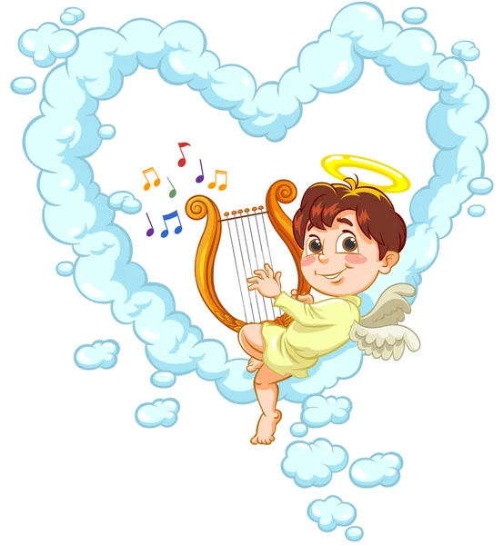 Angel en Harp — Stockvector