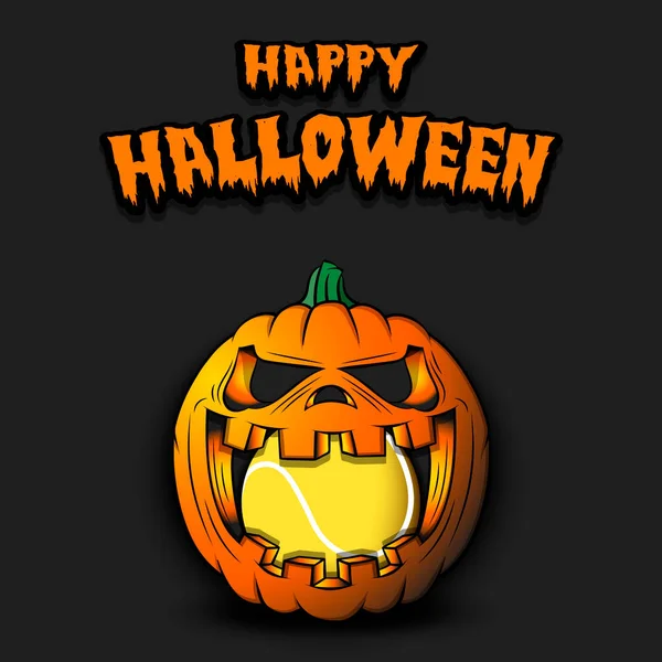 Feliz Halloween. Pelota de tenis dentro de la calabaza — Vector de stock