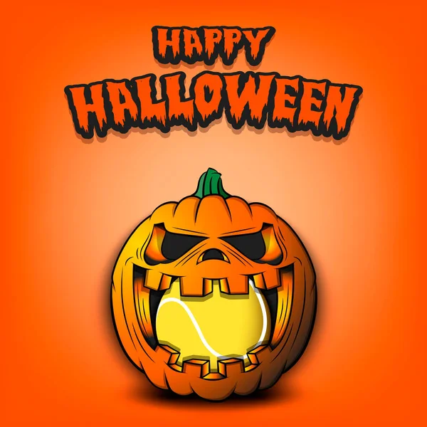 Feliz Halloween. Pelota de tenis dentro de la calabaza — Vector de stock