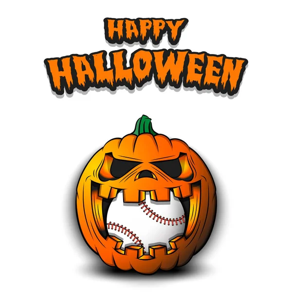 Feliz Halloween. Pelota de béisbol dentro de la calabaza — Vector de stock