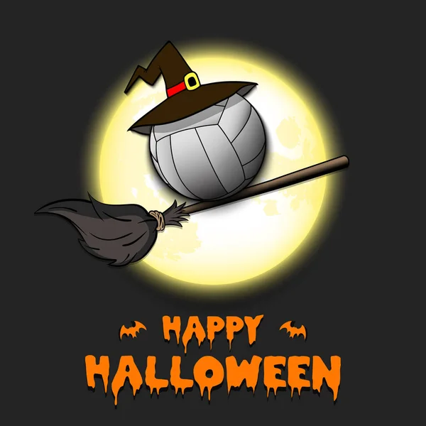 Joyeux Halloween. Balle de volley-ball sur balai — Image vectorielle