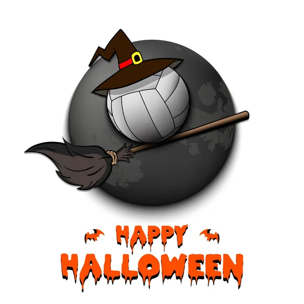 Joyeux Halloween. Balle de volley-ball sur balai — Image vectorielle