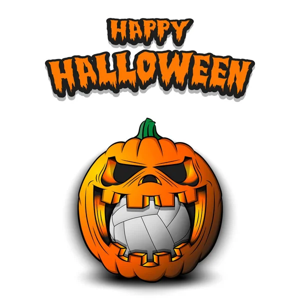 Happy Halloween. Volleyball ball inside pumpkin — Stock Vector
