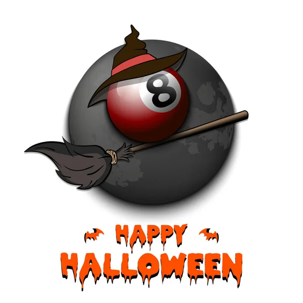 Joyeux Halloween. Balle de billard sur un balai — Image vectorielle