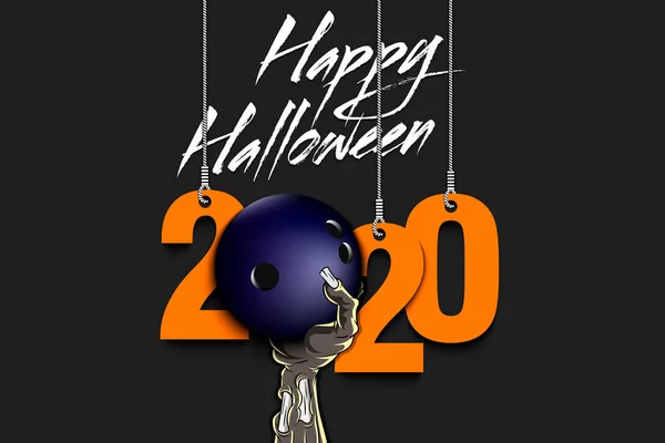 Joyeux Halloween. 2020 et main zombie avec une boule de bowling — Image vectorielle