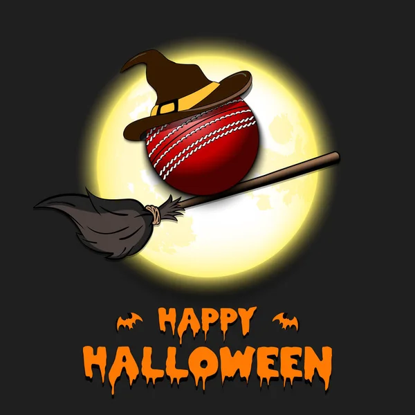 Feliz Halloween. Pelota de cricket en un palo de escoba — Vector de stock