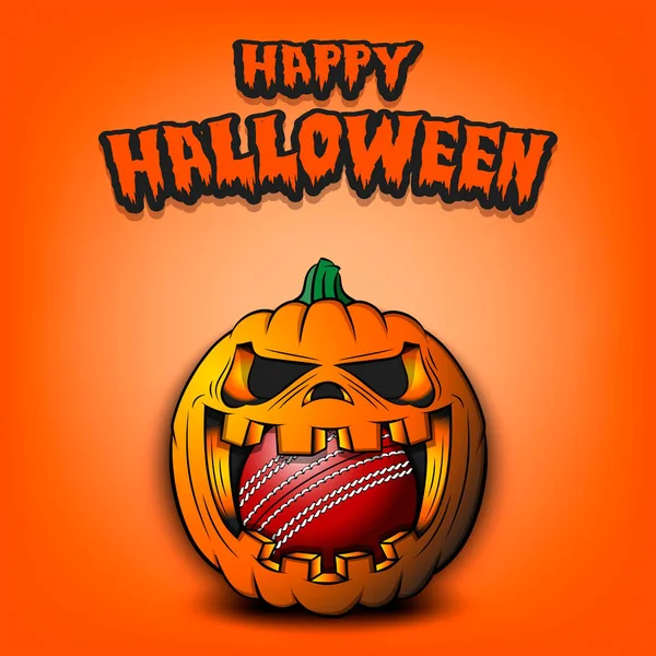 Feliz Halloween. Pelota de cricket dentro de calabaza — Vector de stock