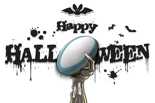 Joyeux Halloween. Main de zombie avec une balle de rugby — Image vectorielle